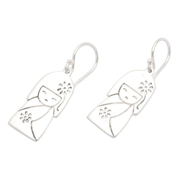 Alternate image for Jizo Girl-Themed Sterling Silver Dangle Earrings from Bali Jizo Spirit