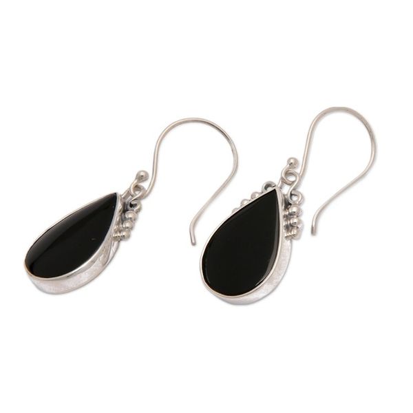 Alternate image for Sterling Silver Onyx Dangle Earrings with Dot Accents Snowy Night