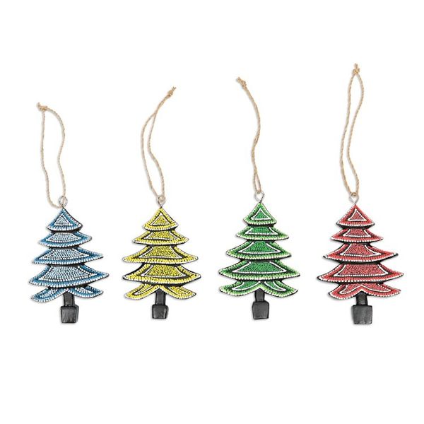 Alternate image for Set of 4 Handcrafted Colorful Albesia Wood Tree Ornaments Islands Forest