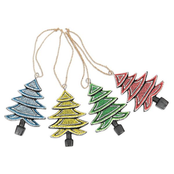 Alternate image for Set of 4 Handcrafted Colorful Albesia Wood Tree Ornaments Islands Forest
