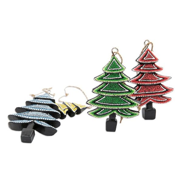 Alternate image for Set of 4 Handcrafted Colorful Albesia Wood Tree Ornaments Islands Forest