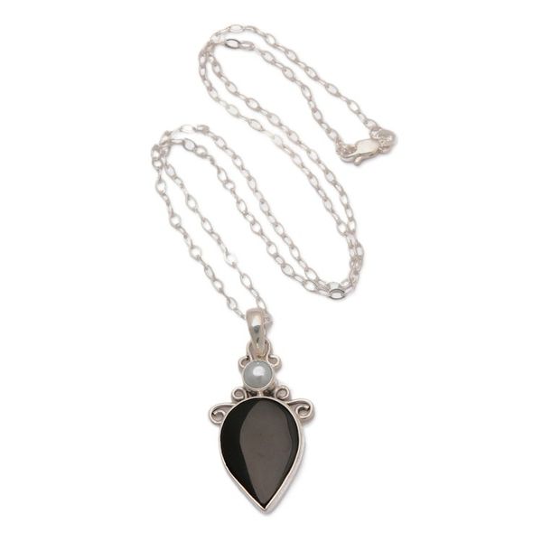 Alternate image for 925 Silver Onyx Cultured Pearl Pendant Necklace from Bali Night and Day