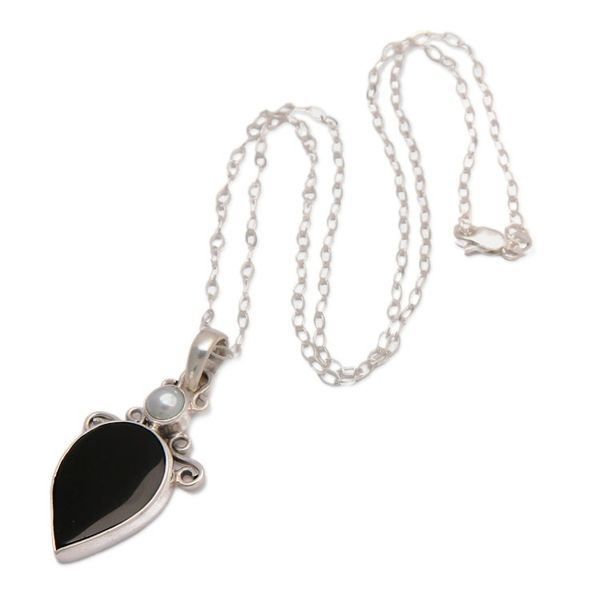 Alternate image for 925 Silver Onyx Cultured Pearl Pendant Necklace from Bali Night and Day