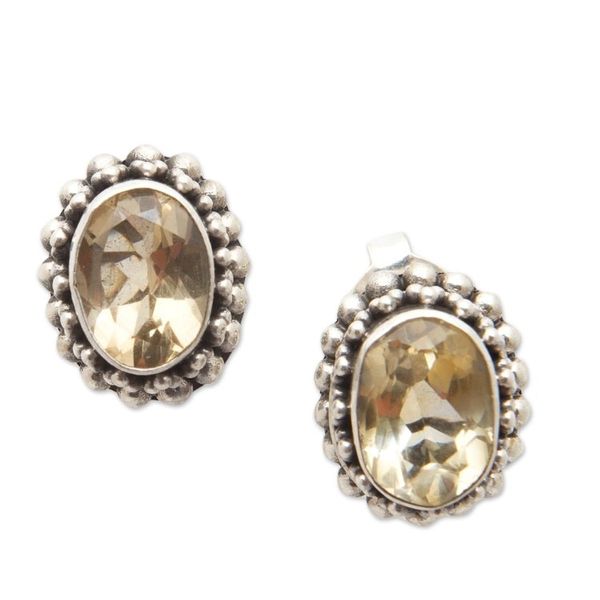Alternate image for Sterling Silver Stud Earrings with Oval Citrine Gems Yellow Maiden