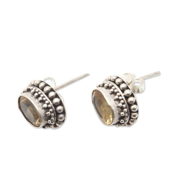 Alternate image for Sterling Silver Stud Earrings with Oval Citrine Gems Yellow Maiden