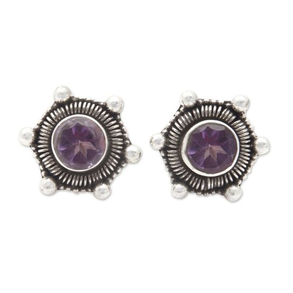 Alternate image for Polished Amethyst Stud Earrings Crafted from Sterling Silver Purple Universe