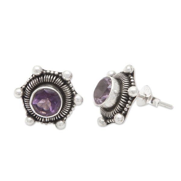 Alternate image for Polished Amethyst Stud Earrings Crafted from Sterling Silver Purple Universe