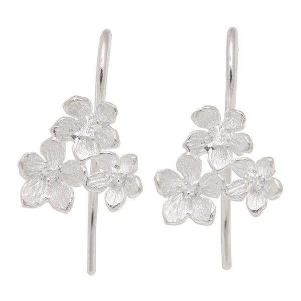Alternate image for Floral Brushed-Satin Sterling Silver Drop Earrings from Bali Sweetness Bouquet
