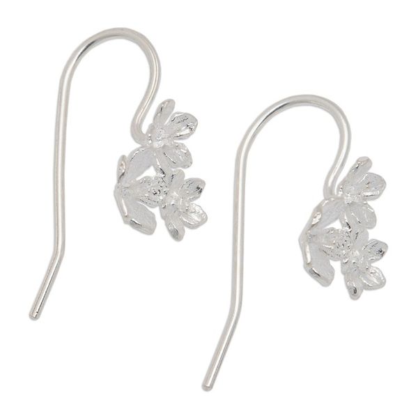 Alternate image for Floral Brushed-Satin Sterling Silver Drop Earrings from Bali Sweetness Bouquet