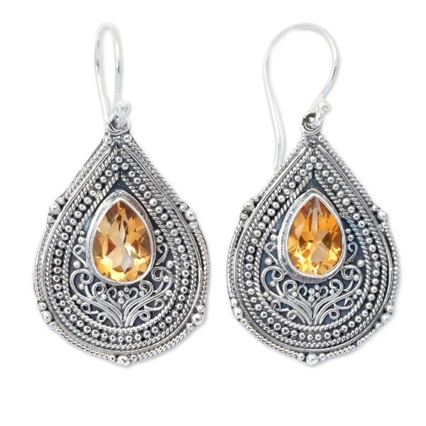 Alternate image for Teardrop Sterling Silver Dangle Earrings with Citrine Gems Princess Palace in Yellow