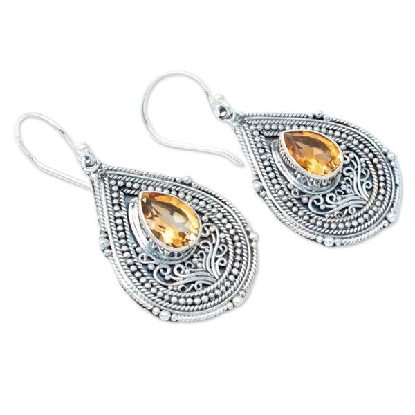 Alternate image for Teardrop Sterling Silver Dangle Earrings with Citrine Gems Princess Palace in Yellow