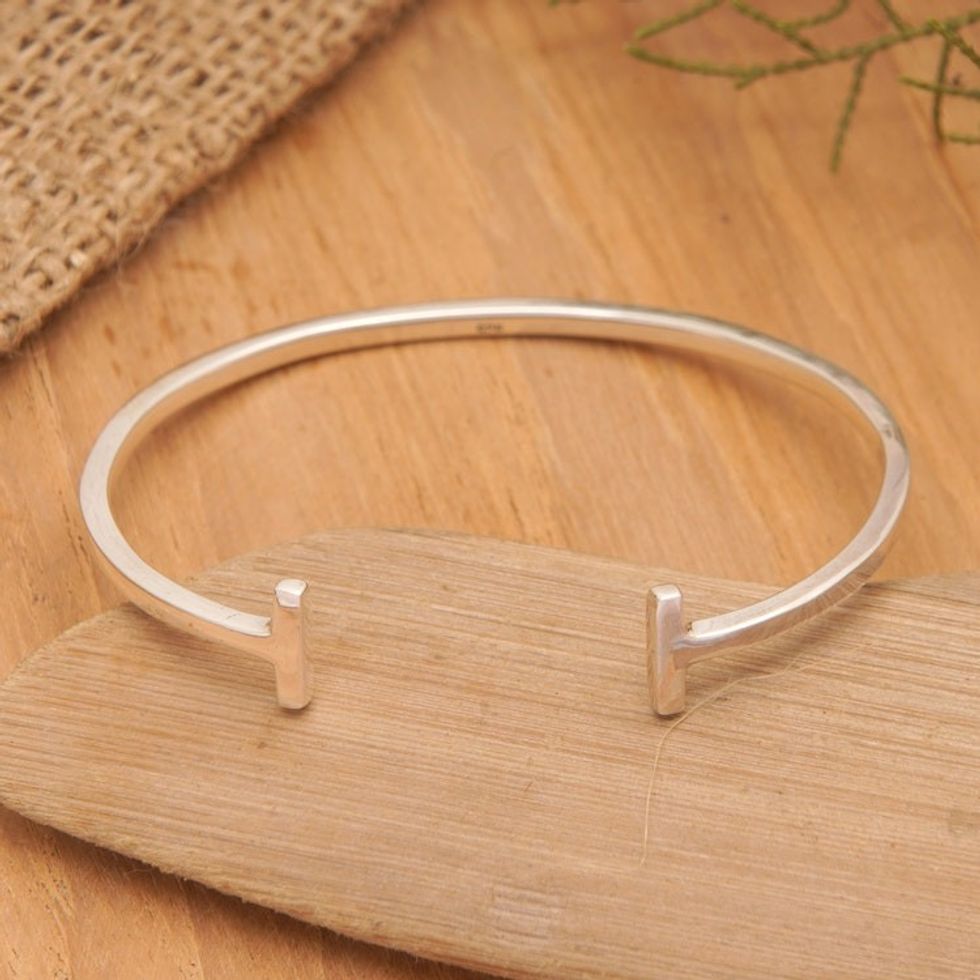 Polished Modern Minimalist Sterling Silver Cuff Bracelet 'Futuristic Walls'