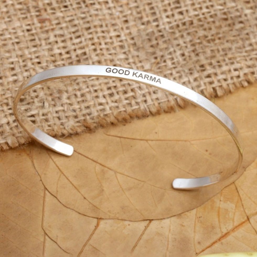 Polished Minimalist Sterling Silver Karma Cuff Bracelet 'Your Karma'