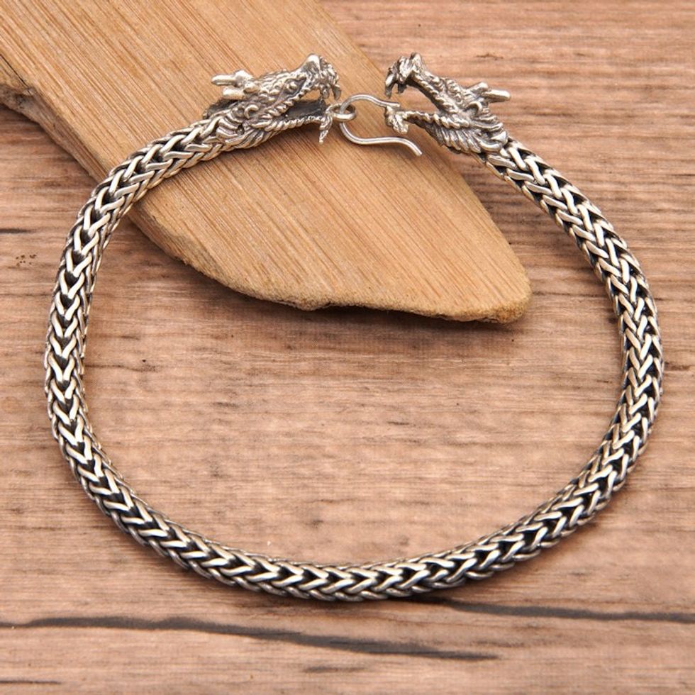 Balinese Traditional Basuki Sterling Silver Chain Bracelet 'Basuki Couple'