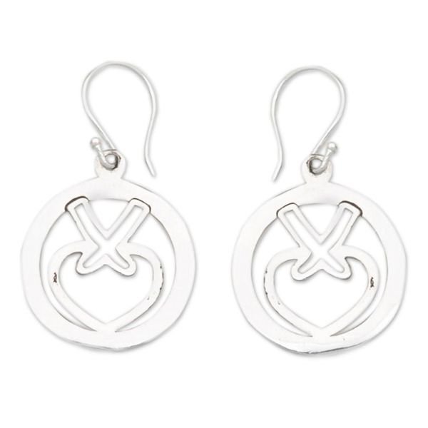 Alternate image for Heart-Themed Modern Round Sterling Silver Dangle Earrings Gift for Love