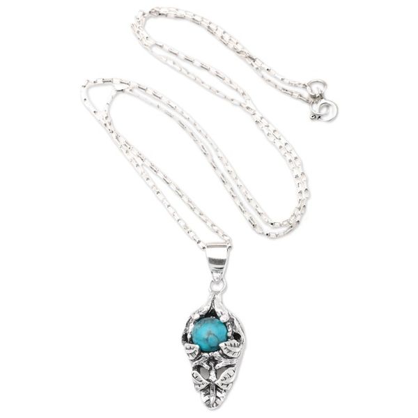 Alternate image for Leafy Sterling Silver and Recon Turquoise Pendant Necklace Tropical Bract