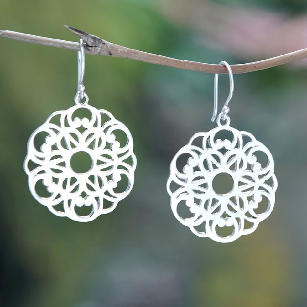 Floral Sterling Silver Dangle Earrings in a Polished Finish 'Heavenly Bouquet'