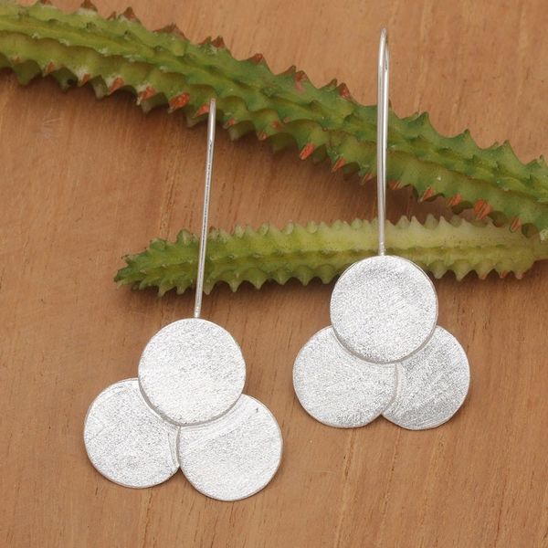 Alternate image for Brushed-Satin Finished Modern Sterling Silver Drop Earrings Triple Moon