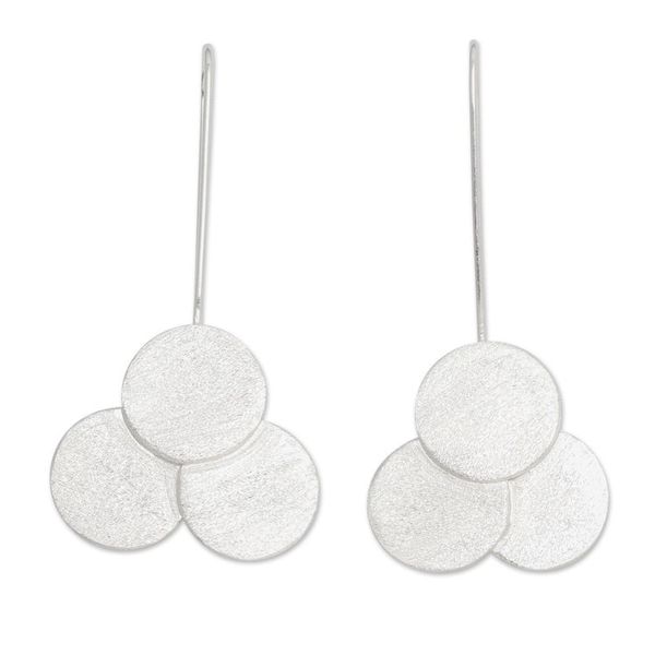 Alternate image for Brushed-Satin Finished Modern Sterling Silver Drop Earrings Triple Moon
