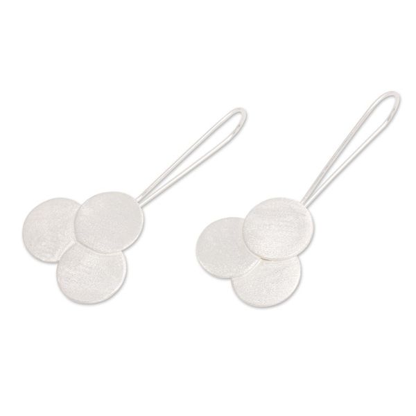 Alternate image for Brushed-Satin Finished Modern Sterling Silver Drop Earrings Triple Moon
