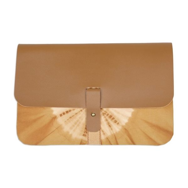 Alternate image for Brown Faux Leather and Cotton Clutch with Button Closure The Dandelion