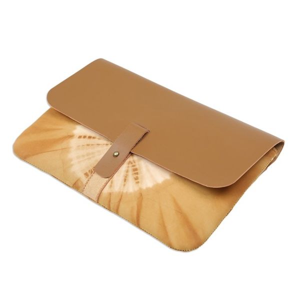 Alternate image for Brown Faux Leather and Cotton Clutch with Button Closure The Dandelion