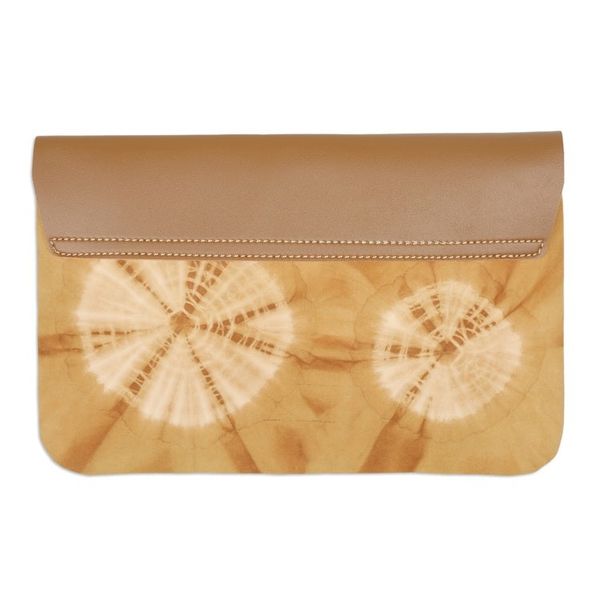 Alternate image for Brown Faux Leather and Cotton Clutch with Button Closure The Dandelion