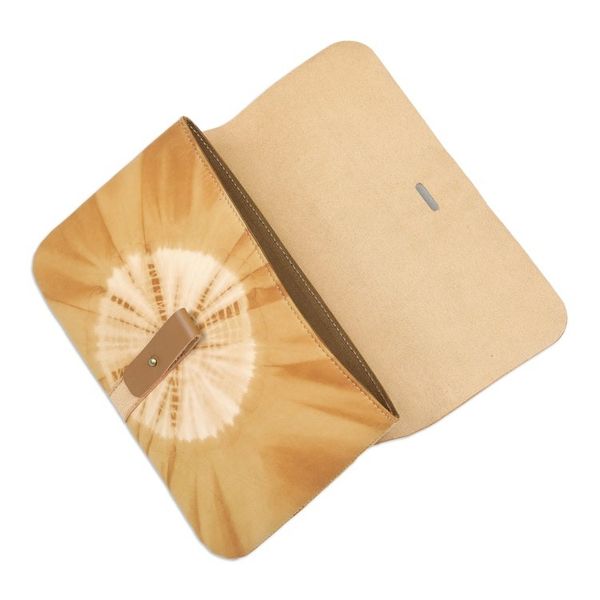 Alternate image for Brown Faux Leather and Cotton Clutch with Button Closure The Dandelion