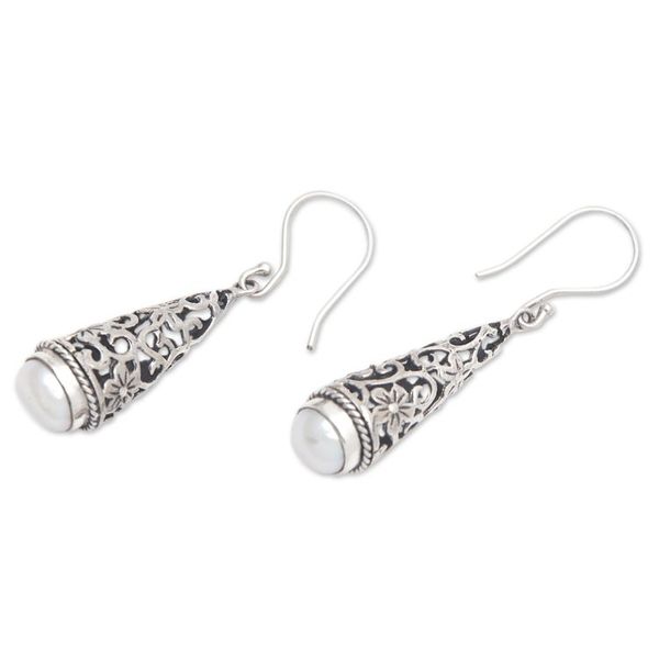 Alternate image for Vine and Floral-Themed Dangle Earrings with White Pearls Vines Divine Bloom