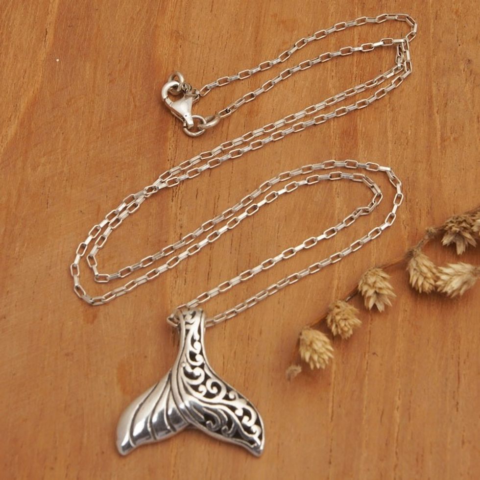 Traditional Marine-Themed Balinese Pendant Necklace 'Magic Fin'