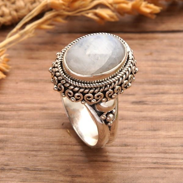 Alternate image for Traditional Natural Rainbow Moonstone Cocktail Ring Queen Moonlight