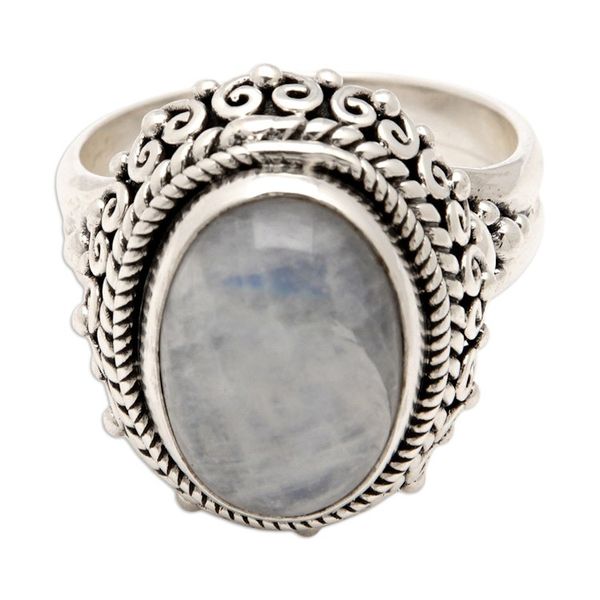 Alternate image for Traditional Natural Rainbow Moonstone Cocktail Ring Queen Moonlight