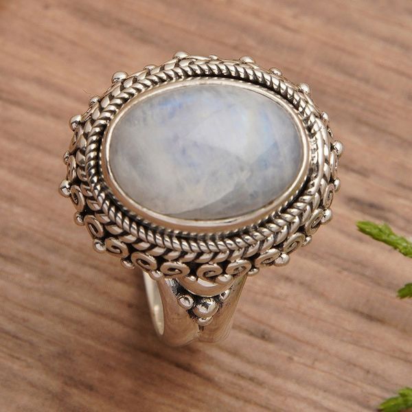 Alternate image for Traditional Natural Rainbow Moonstone Cocktail Ring Queen Moonlight