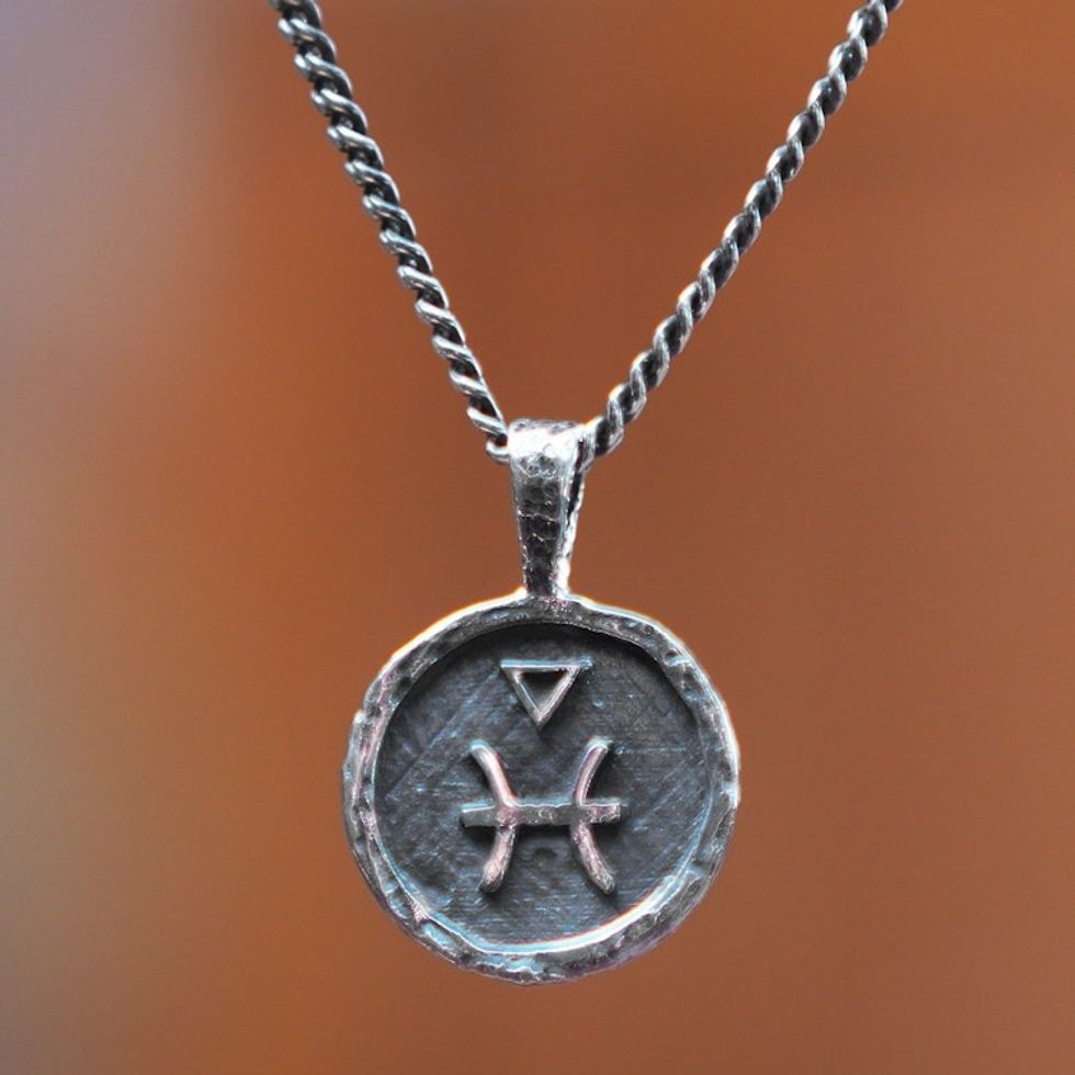 Sterling Silver Necklace with Pisces Zodiac Sign Pendant 'Pisces Charm'