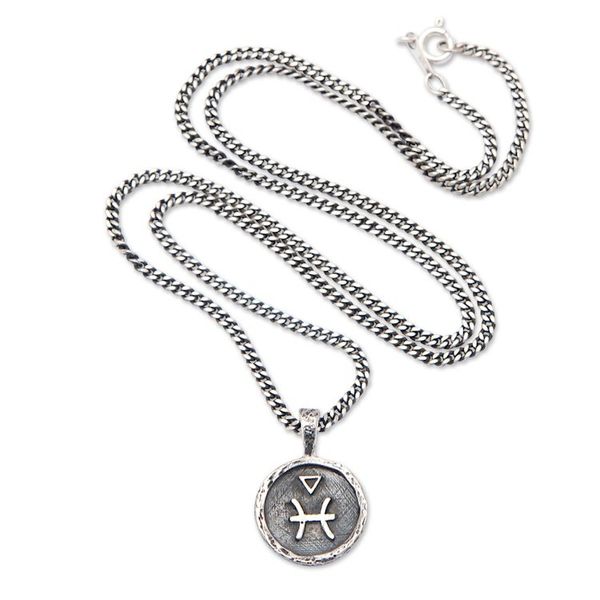 Alternate image for Sterling Silver Necklace with Pisces Zodiac Sign Pendant Pisces Charm