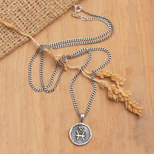 Alternate image for Sterling Silver Necklace with Pisces Zodiac Sign Pendant Pisces Charm