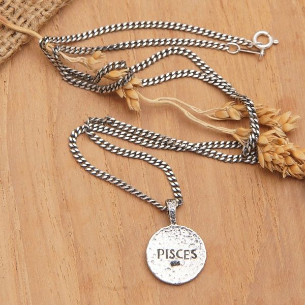 Alternate image for Sterling Silver Necklace with Pisces Zodiac Sign Pendant Pisces Charm