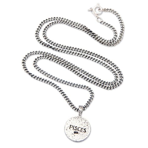Alternate image for Sterling Silver Necklace with Pisces Zodiac Sign Pendant Pisces Charm