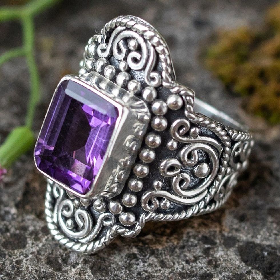 Sterling Silver Cocktail Ring with 1 Carat Amethyst Stone 'Wise Gem'