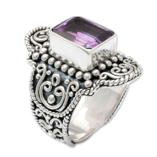 Alternate image for Sterling Silver Cocktail Ring with 1 Carat Amethyst Stone Wise Gem