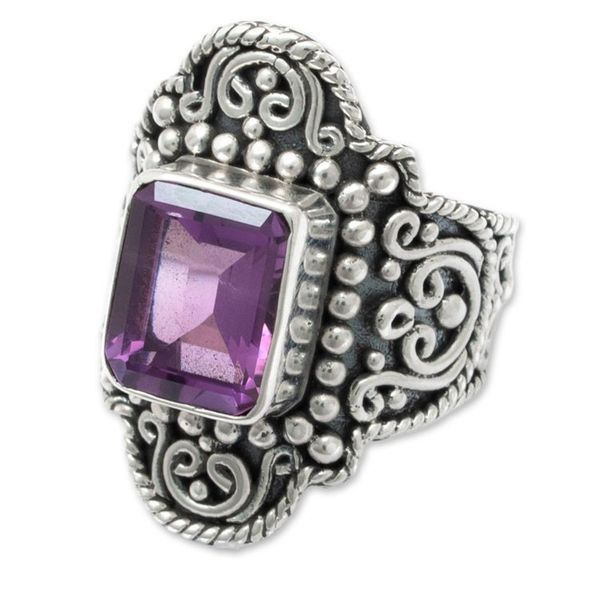 Alternate image for Sterling Silver Cocktail Ring with 1 Carat Amethyst Stone Wise Gem