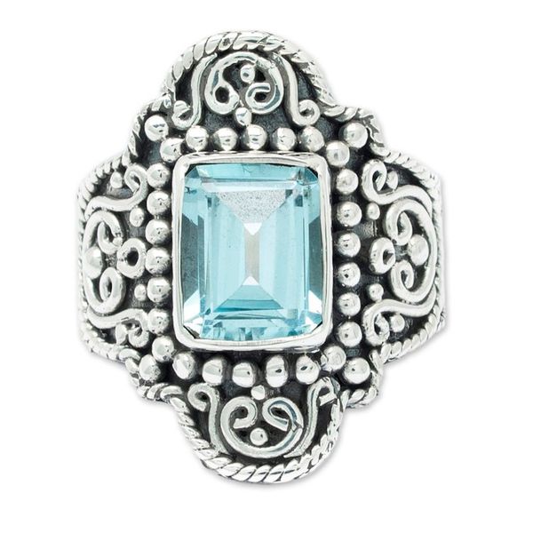 Alternate image for Sterling Silver Cocktail Ring with 3 Carat Blue Topaz Stone Precious Gem
