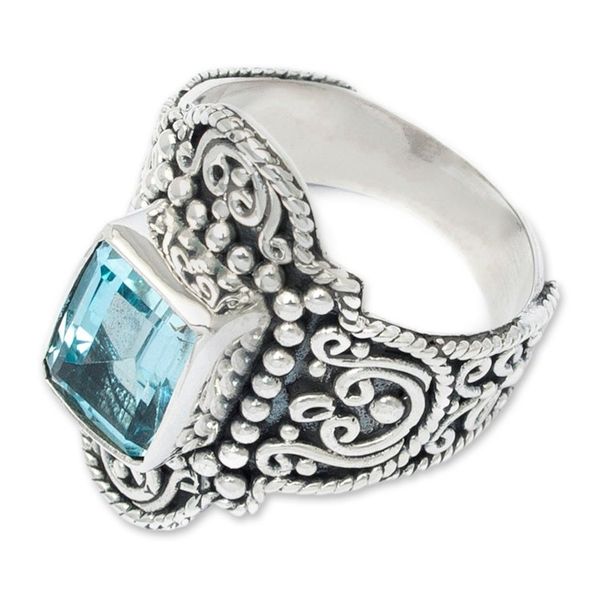 Alternate image for Sterling Silver Cocktail Ring with 3 Carat Blue Topaz Stone Precious Gem