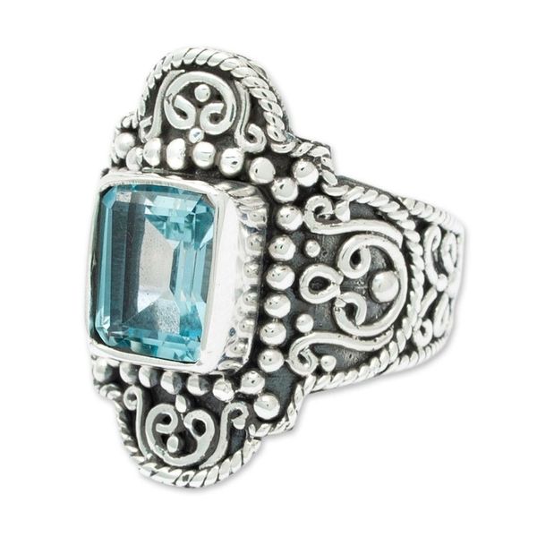 Alternate image for Sterling Silver Cocktail Ring with 3 Carat Blue Topaz Stone Precious Gem