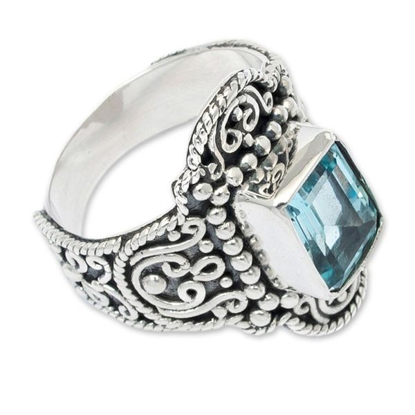 Alternate image for Sterling Silver Cocktail Ring with 3 Carat Blue Topaz Stone Precious Gem