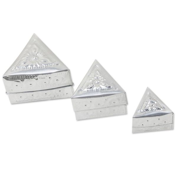 Alternate image for Set of 3 Repousse Triangular Aluminum Decorative Boxes Triangular Palace