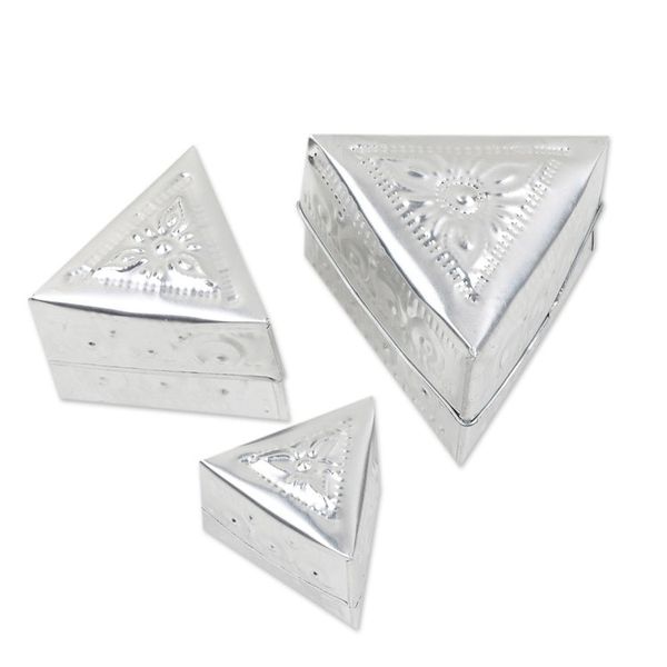 Alternate image for Set of 3 Repousse Triangular Aluminum Decorative Boxes Triangular Palace
