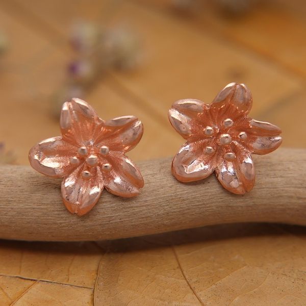 Alternate image for 18k Rose Gold-Plated Floral Sterling Silver Button Earrings Spring Frangipani