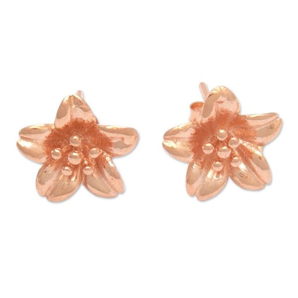 Alternate image for 18k Rose Gold-Plated Floral Sterling Silver Button Earrings Spring Frangipani