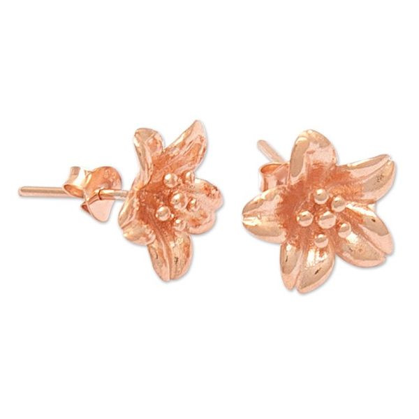 Alternate image for 18k Rose Gold-Plated Floral Sterling Silver Button Earrings Spring Frangipani